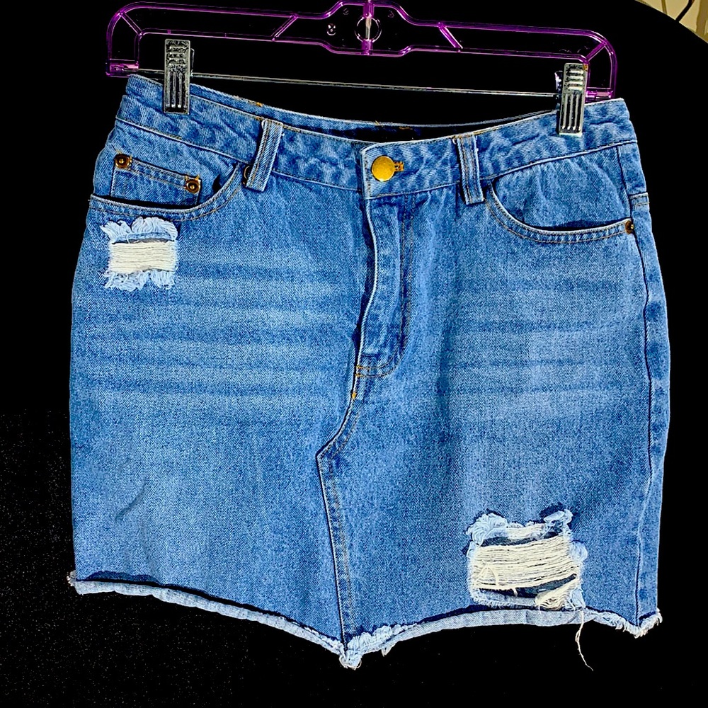 Forever 21 Contemporary Mini Distressed Jean Skirt